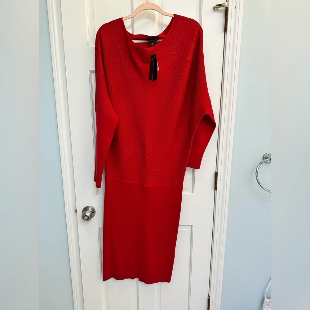 Banana Republic Off The Shoulder Red Sweater Dress Size Large - Picture 4 of 7